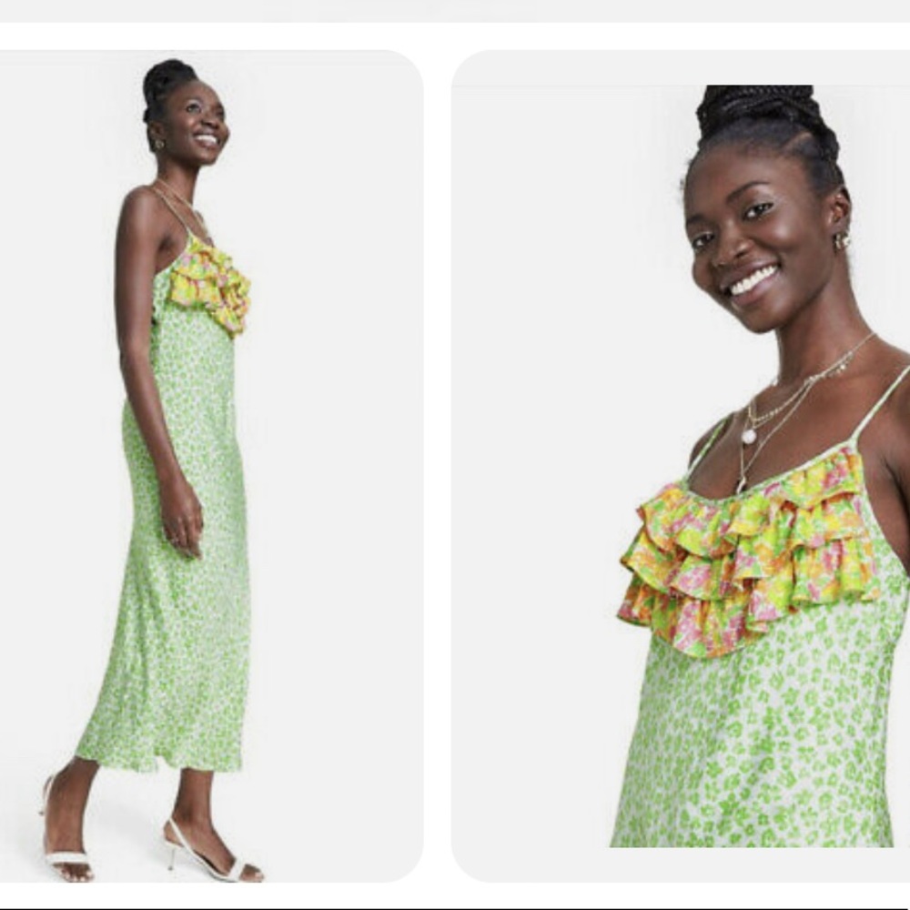 RIXO x Target Green Leopard Print Slip Dress Size S